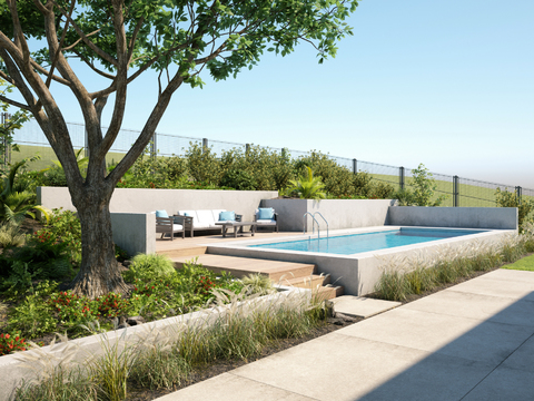  现代花园露天游泳池3d模型 