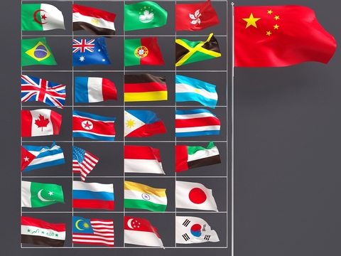  现代国旗旗帜3d模型 