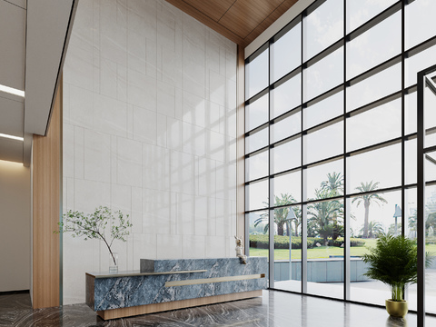  公司大堂 办公前台3d模型 