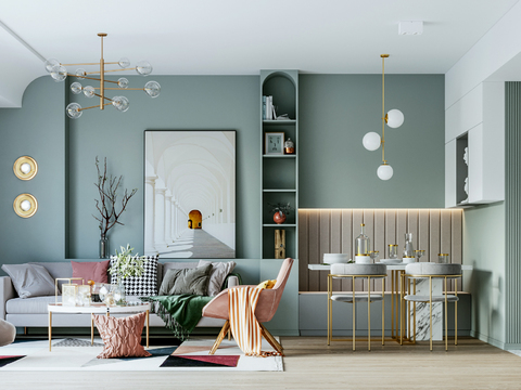  现代公寓客厅餐厅3d模型 