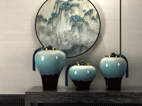  新中式陶瓷罐子组合3d模型 