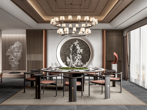  新中式餐厅3d模型 