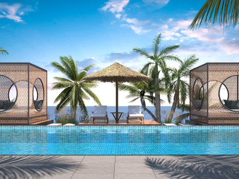  现代户外游泳池3d模型 