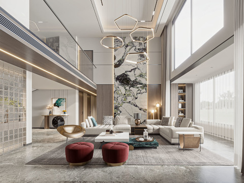  现代轻奢复式客厅3d模型 