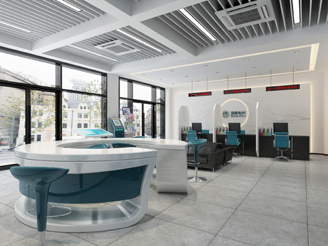  现代国家电网营业厅前台3d模型 