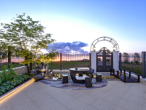  现代庭院 花园3d模型 