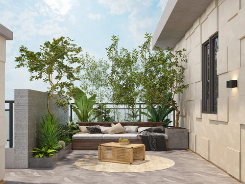  现代露台阳台3d模型 