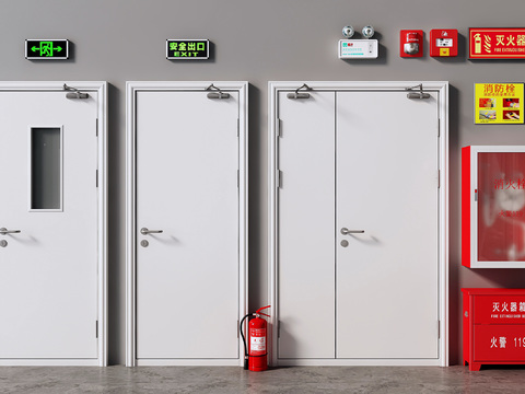  消防设施 消防门 灭火器 消防栓 安全出口3d模型 