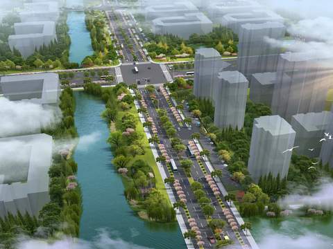  河滨公路鸟瞰psd 