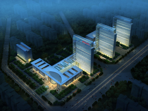  现代办公楼夜景外观psd 