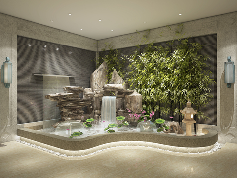  新中式假山水景组合3D模型 