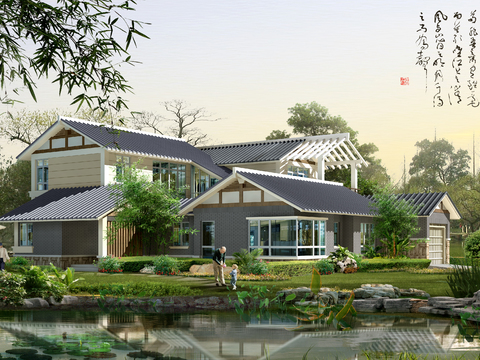  现代独栋别墅外观psd 