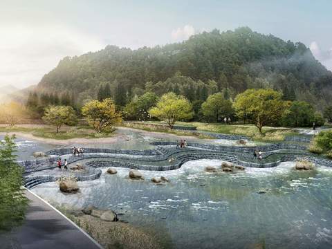  现代园林景观鸟瞰psd 