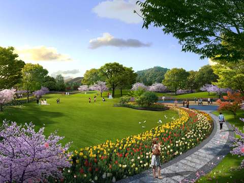  现代公园花卉花海鸟瞰psd 