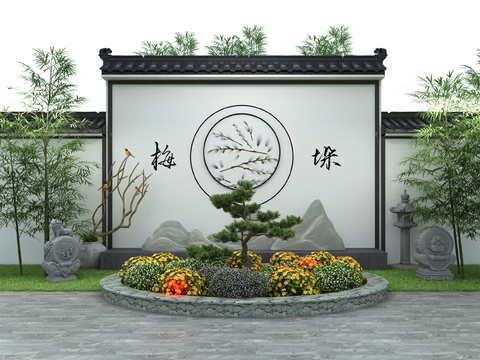  中式景墙 马头墙 围墙3d模型 