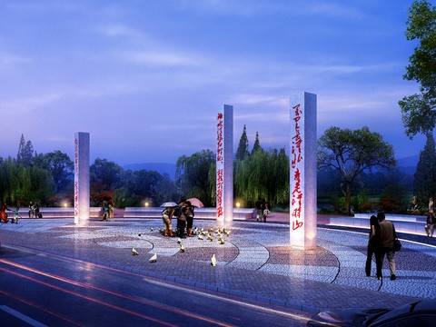  公园广场夜景psd 