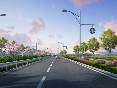  城市道路 公路 绿化带psd 