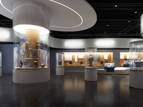  新中式博物馆展厅3d模型 