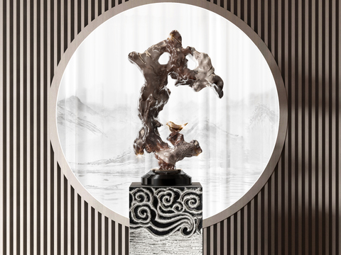  新中式抽象雕塑3d模型 