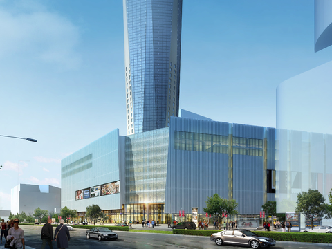  现代商场综合楼外观psd 