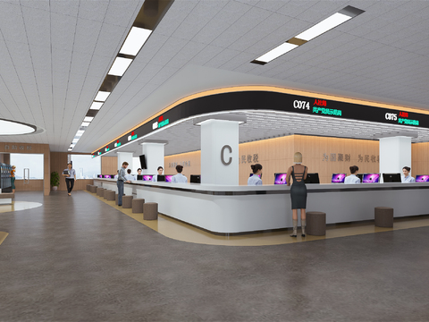  现代税务局办公大厅3d模型 