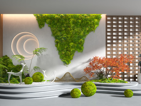  新中式绿植园艺小品3d模型 