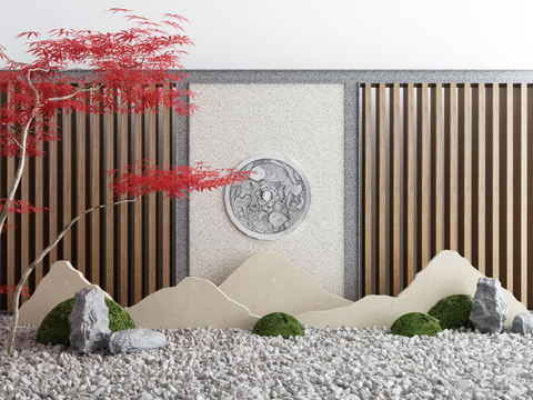  新中式假山枯石景观小品3d模型 