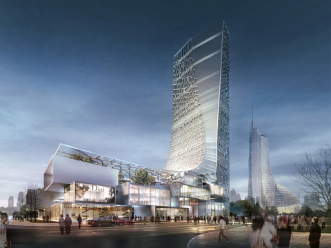  现代办公楼夜景外观psd 