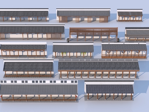  中式廊亭 走廊 廊架3d模型 