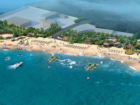  现代沙滩水上游艇景观psd 