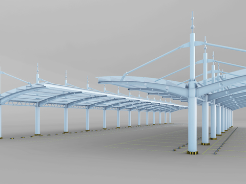  现代停车位停车棚3d模型 