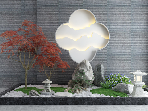  新中式假山水景园艺小品3d模型 