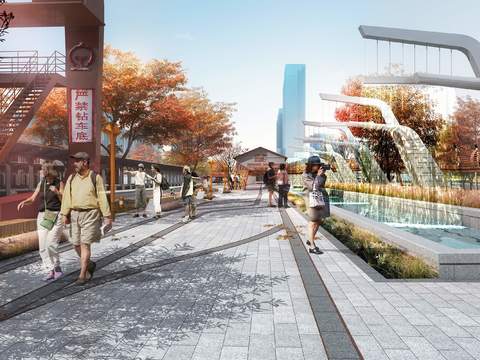  现代广场公园景观psd 