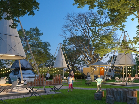  露营地 夜景3d模型 