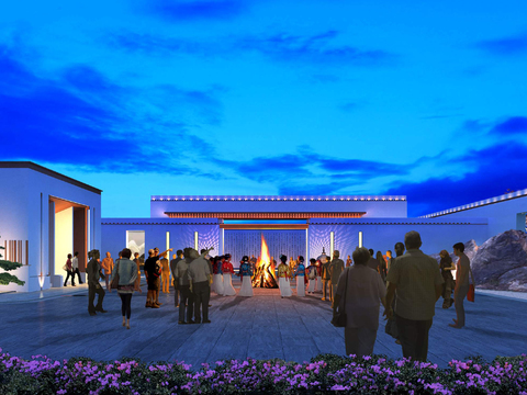  现代篝火晚会夜景景观psd 