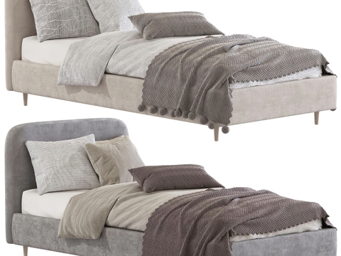  现代单人床3d模型下载 带枕头毯子卧室家具设计 灰色棕色舒适空间 