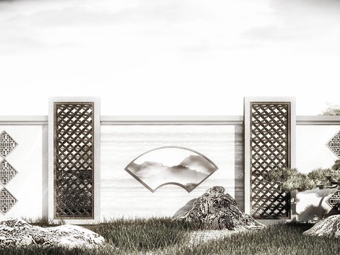  新中式小品 景墙3d模型 