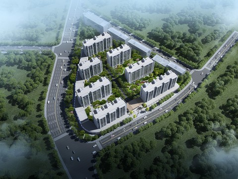  现代住宅楼外观鸟瞰psd 