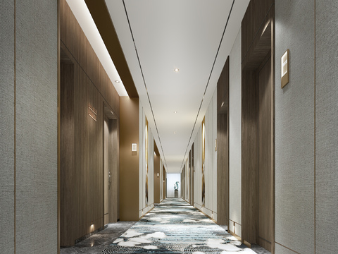  新中式酒店走道3d模型 