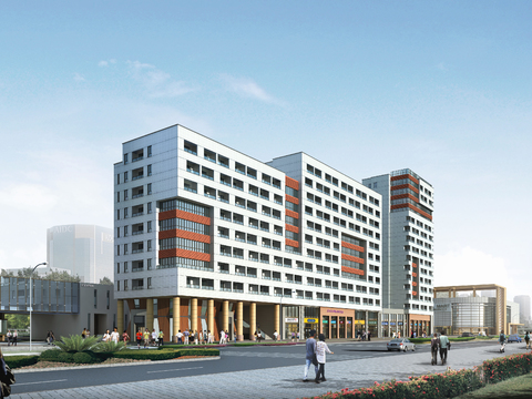  现代商场综合楼外观psd 