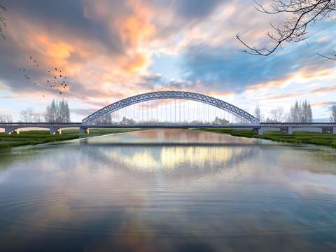  现代湖边天桥psd 