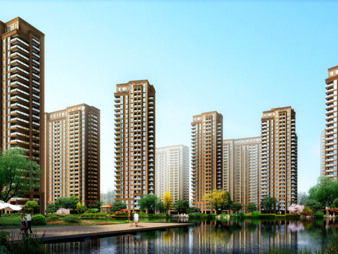  现代小区住宅楼外观psd 