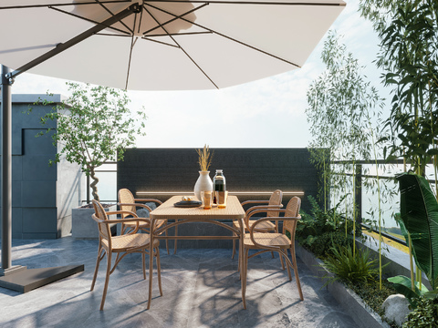  现代休闲露台阳台3d模型 