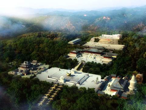  新中式古建鸟瞰psd 