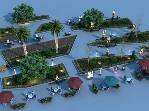  现代夜景室外景观小品3d模型 