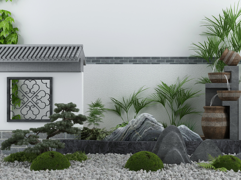  新中式假山流水景观小品3d模型 