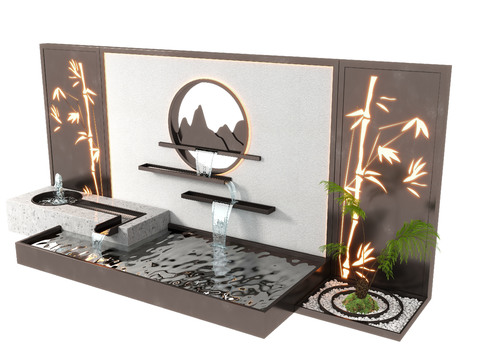  喷泉小品 水景墙 跌水造景3d模型 