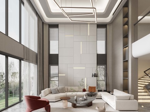  现代复式别墅客厅3d模型 