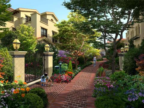  欧式别墅庭院景观psd 