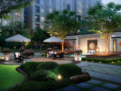  现代未来小区夜景景观psd 